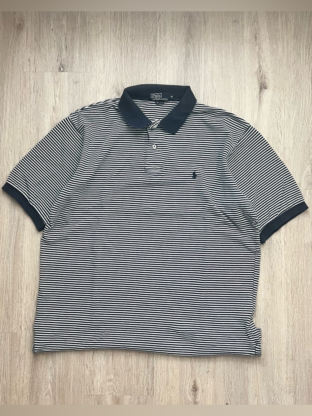 Polo Ralph Lauren Black White Striped Polo Shirt Mens XL White Pony Y2K